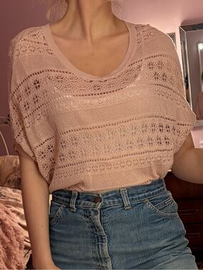 Blush Pink Boho Open Knit Top